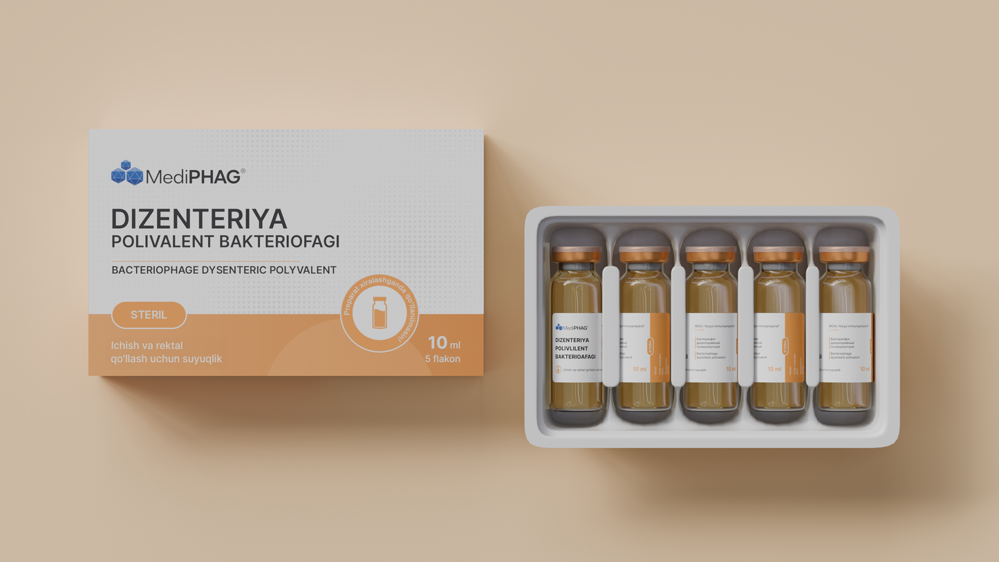 BACTERIOPHAGE DYSENTERY POLYVALENT 20 ml 4 pcs glass bottles - liquid for oral administration and rectal administration.